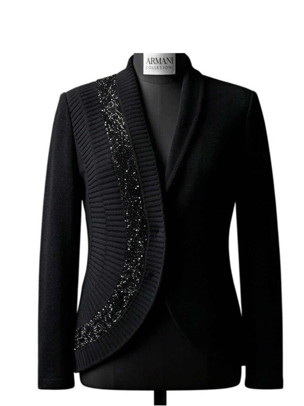 Armani Collezioni Black Shawl-Collar Cardigan with Embellished Trim